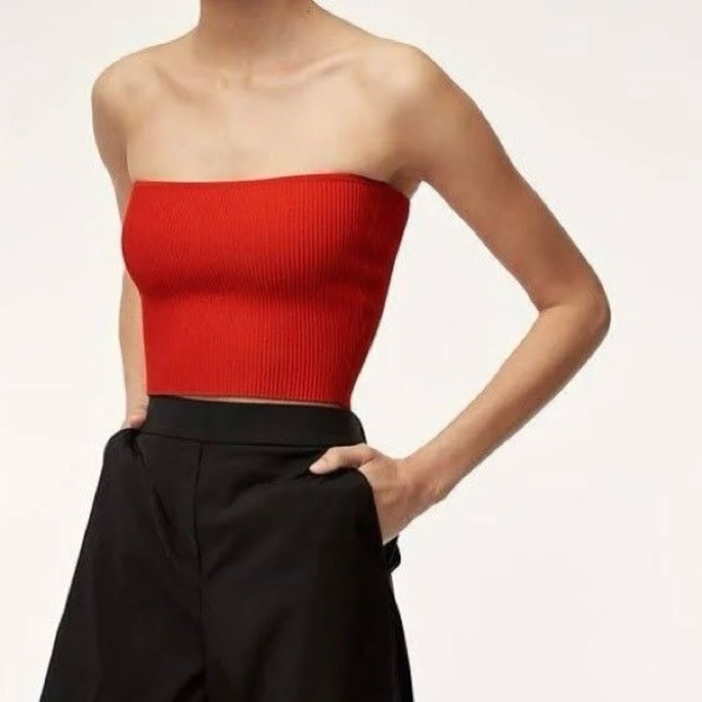 Babaton Scarlet Ribbed Strapless Crop Top